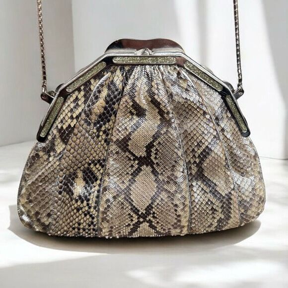 Vintage Finesse La Model Metallic Embellished Python Snakeskin Bag - Picture 4 of 11